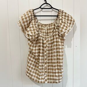 Matilda Jane NWT Gingham Flutter Sleeve Top Annabelle Plaid Off Shoulder Size L